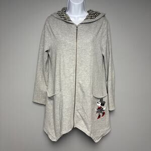 Disney Parks Minnie Mouse Oversize Grey Long Sleeve Zip Terry Hoodie Womens Sz M